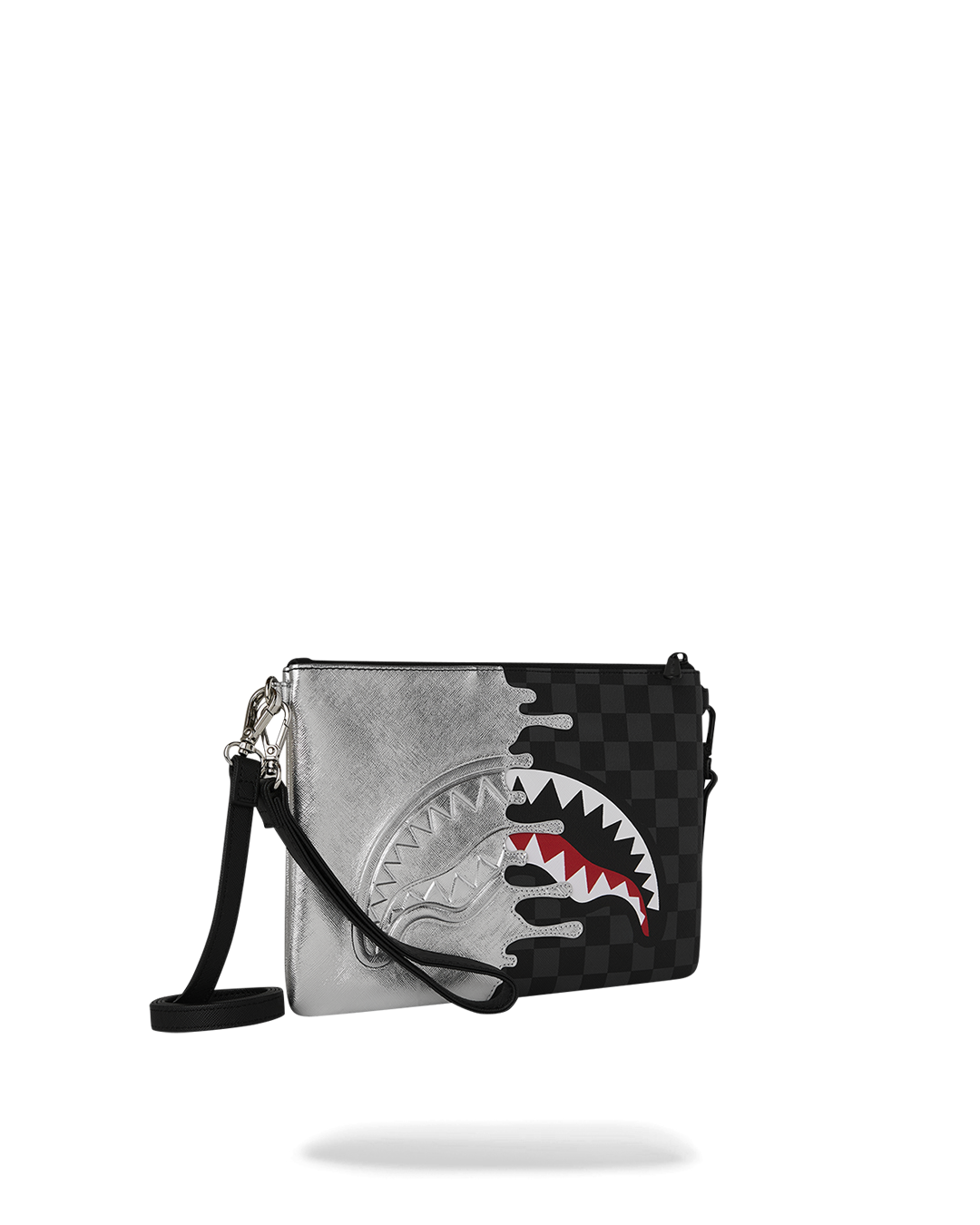 SILVER SIDE DRIP BLACK CHECK CROSSBODY POUCHETTE