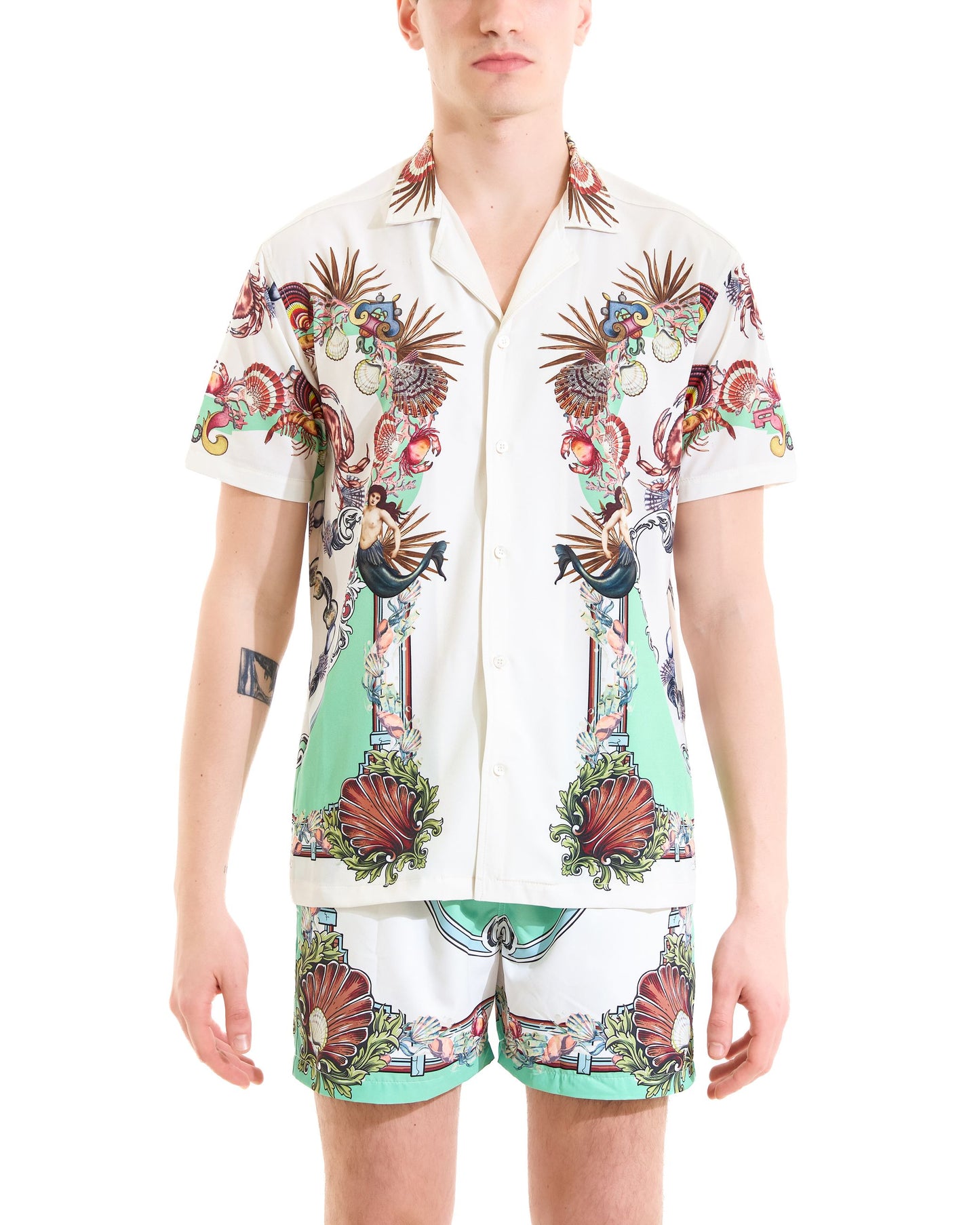 camicia collo bowling con stampa