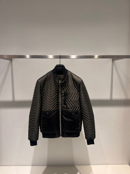 Bomber nylon e pelle con trapunta a onde