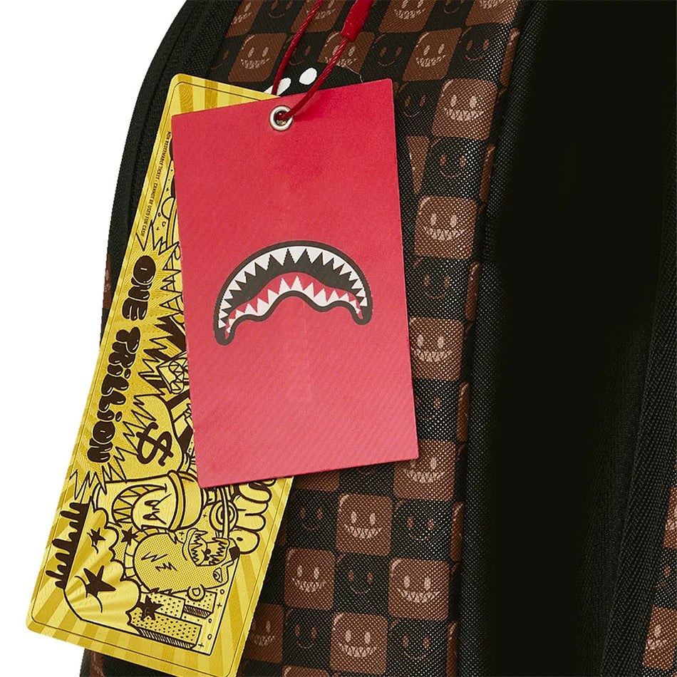 SHARKS IN PARIS WTF BUBBLE BROWN CHECK BACKPACK