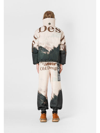 Piumino cropped fantasia montagne